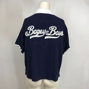 BOGEY BOYS - MEN SMALL -NAVY WHITE SHORT SLEEVE POLO BUTTON UP EMBROIDERED SHIRT